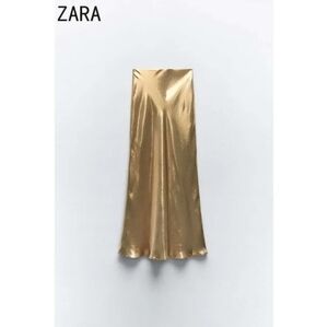 Zara Gold Metallic Satin Maxi Skirt Size L